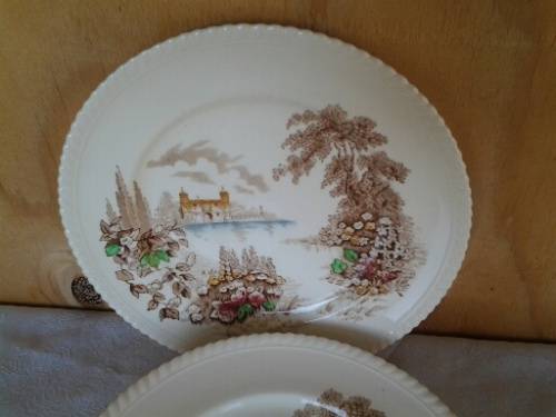 A lot of eight stunning castle on the lake scene Johnson brothers dinner plates