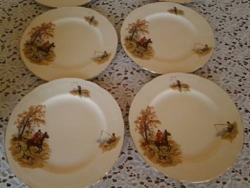 seven vintage porcelain Hunting scene Alfred meakin side plates