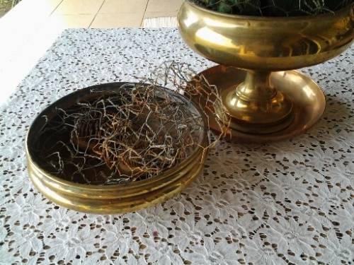 a lot of two heavy brass flower pot holders