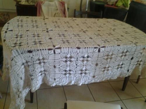 very large hand made crochet table cloth