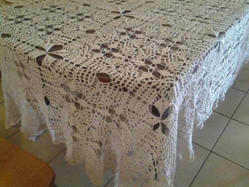 very large hand made crochet table cloth