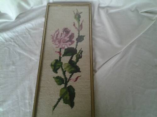 stunning vintage framed roses taperstry behind glass