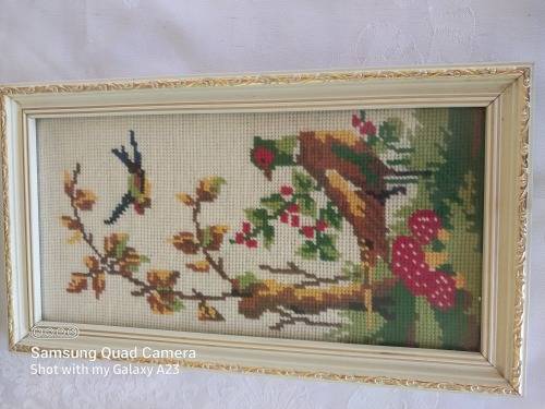 Small bird scene framed tapestry