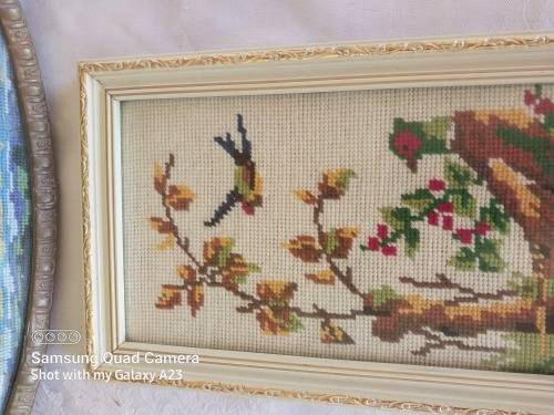 Small bird scene framed tapestry