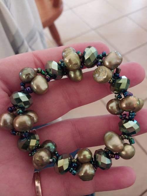 Green pearl and beaded