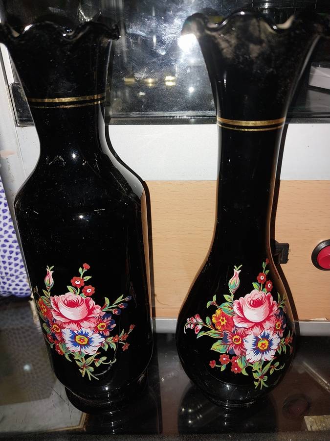 Two floarl glass vases