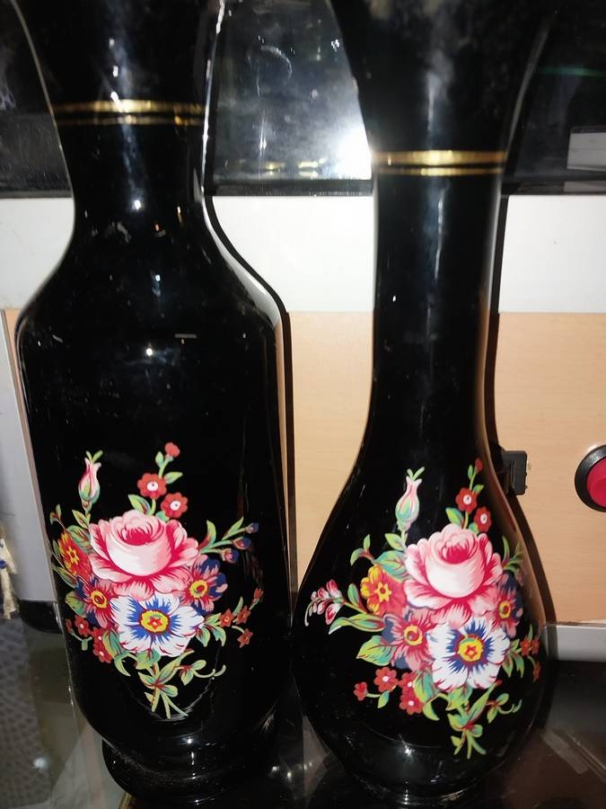Two floarl glass vases