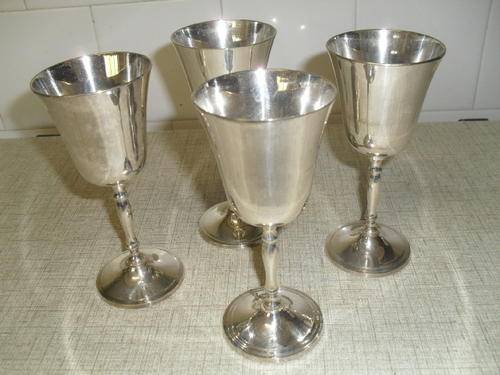 4x SILVER PLATED WINE GOBLETS -height 15cm opening 7cm base 6cm