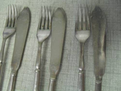 6x antique silver plated fish forks and knives