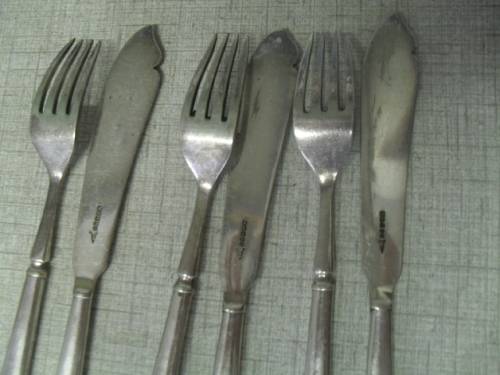 6x antique silver plated fish forks and knives