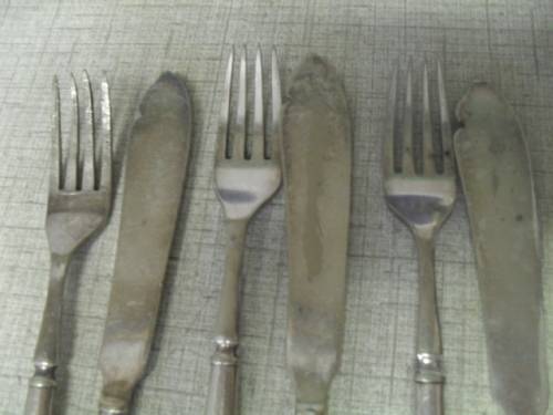 6x antique silver plated fish forks and knives
