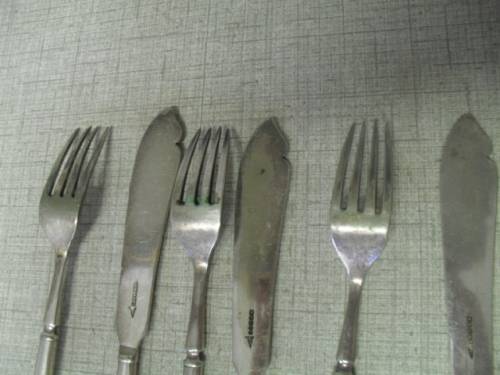 6x antique silver plated fish forks and knives