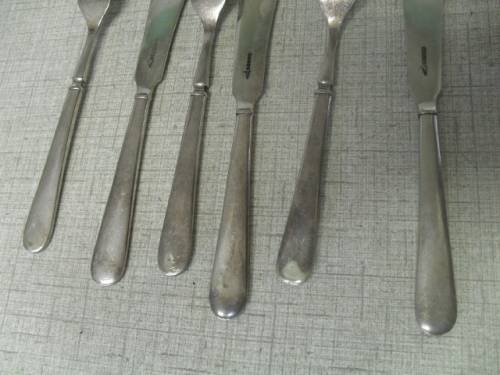 6x antique silver plated fish forks and knives