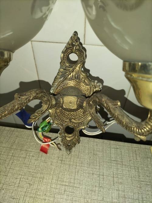 a VINTAGE 2x ARMED METAL WALL LAMPS LIGHTING SCONCE