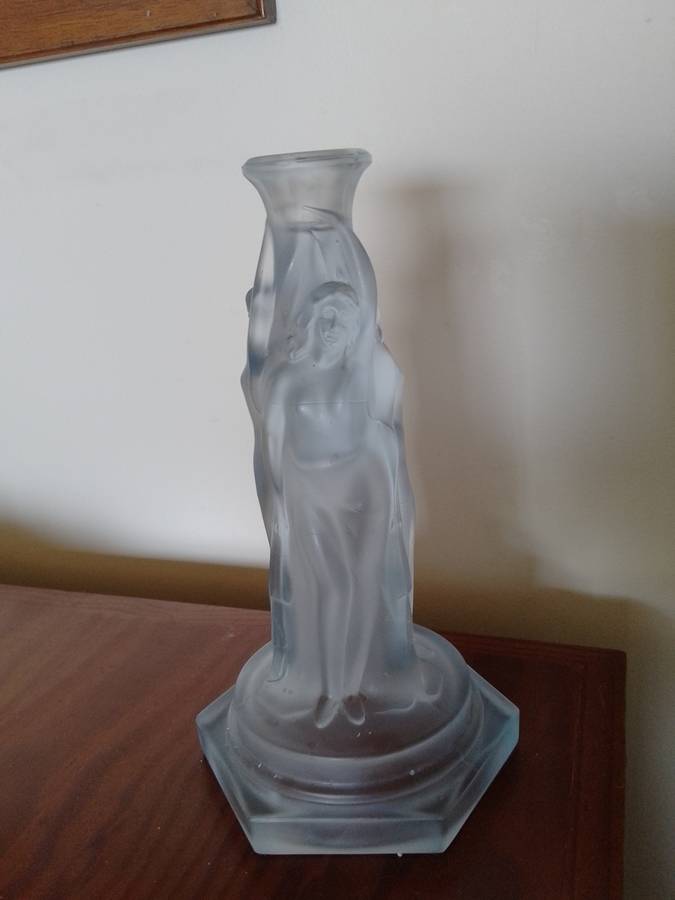 A gorgeous blue frosted glass Walther AND Sohne. (no marks) 3 Grace  candle stick holder