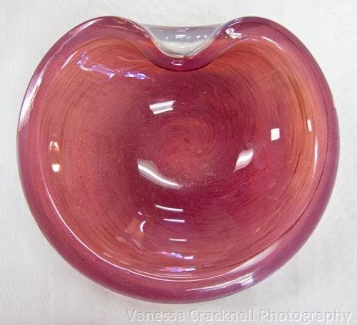 MURANO GLASS BOWL, PINK WITH FINE GOLDEN HIGHLIGHTS, SEE PHOTOS!