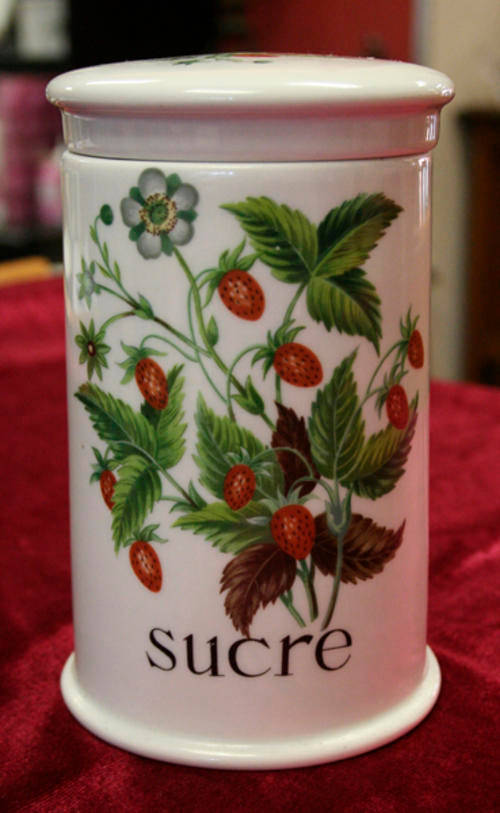 PORCELAINE DE PARIS CANISTER WITH LID - SUCRE / SUGAR CANISTER - DECOR LES FRUITS LAUVAGE
