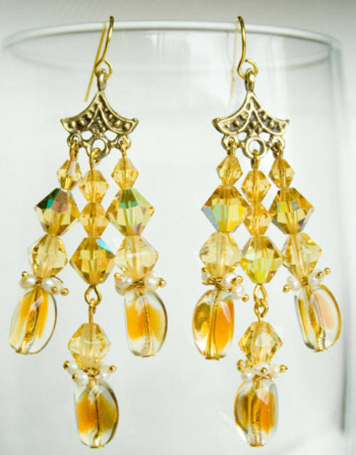 1950's VINTAGE AUSTRIAN CRYSTAL GLASS BEAD EARRINGS - WITH FRESH WATER PEARLS