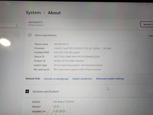 **BARGAIN BUY**MICROSOFT SURFACE LAPTOP 13.5 10th GEN i5, 8GB RAM, 128SSD-WORTH R19k-GRAB IT@R6999!!