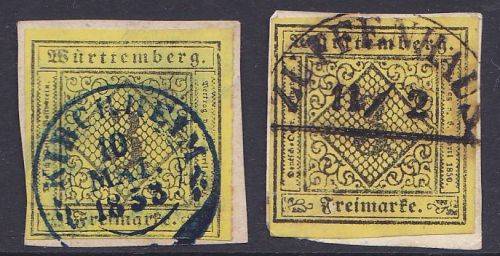 Wurttemburg imperforated  fine used (x2).