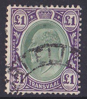 Transvaal Edward vii one pound fine used postal interprovincial Port Elizabeth.