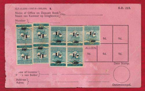 Union Savings card scarce 1's overprint, card a little tatty.