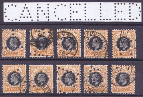 Natal perfin Edward vii (x10) part perfin "CANCELLED".