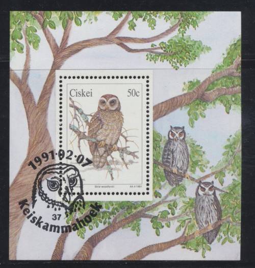 1991 - CISKEI  - OWLS MINI-SHEET   -  CTO.