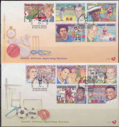 RSA 2001 -  SACC 7.10/11  SA SPORTING HEROES SET OF FIRST DAY COVERS