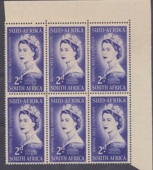 SA UNION - 1953 CORONATION   CORNER BLOCK OF 6  FINE MINT