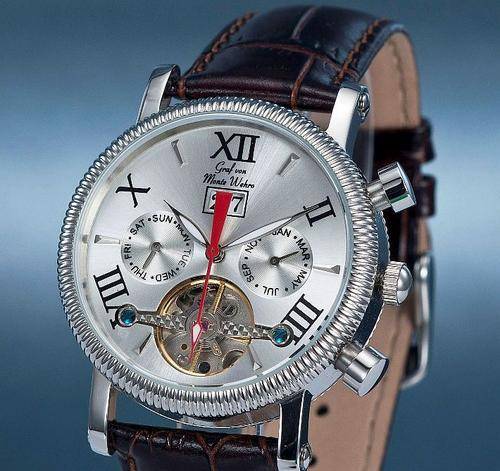 AUTOMATIC GRAF Von MONTE WEHRO  NEW Authentic "ZAPOPAN"  DAY DATE MONTH SEE THRU BACK MULTI FUCTION