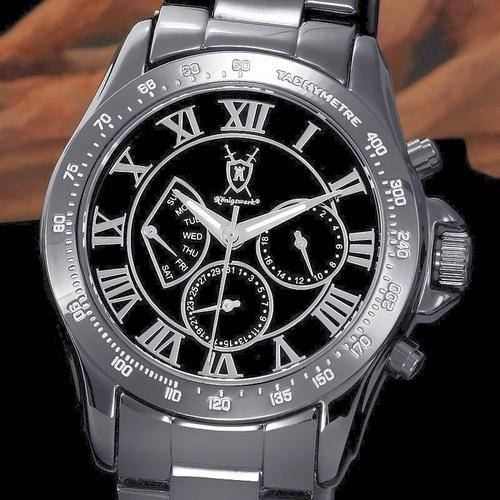 BRAND NEW AUTHENTIC KONIGSWERK Picus Gun Metal Grey Leather Strap Tachymetre QUARTZ