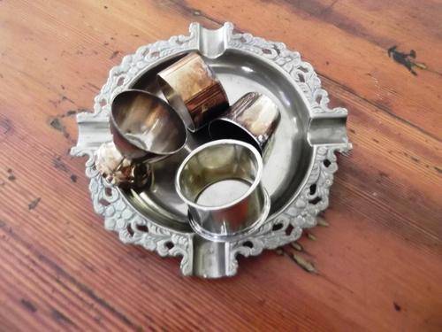 JOB LOT OF EPNS CONSISTING OF ASHTRAY, SERVIETTE RINGS , CUP