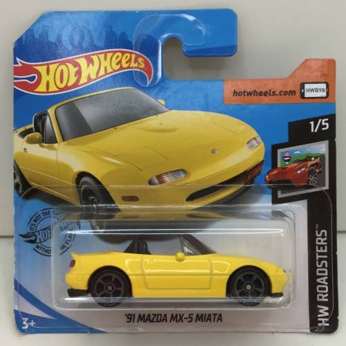 Hotwheels `91 Mazda MX-5 Miata -  Yellow - Carded - Excellent condition