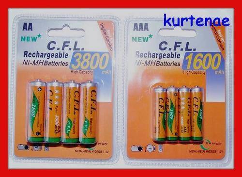 The most powerfull combo ever.4 X 1600mAh AAA + 4 X 3800mAh AA Rechargeable Batteries.FREE SHIPPING!