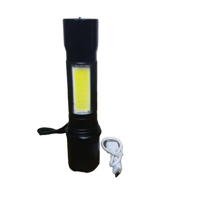 Medium Alloy USB Rechargeable Torch Flashlight with Zoom & Side Light - 150mm