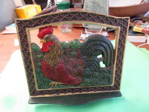 BEAUTIFUL COLOURFUL ENAMEL ROOSTER BOOK-STAND - RARE!!!