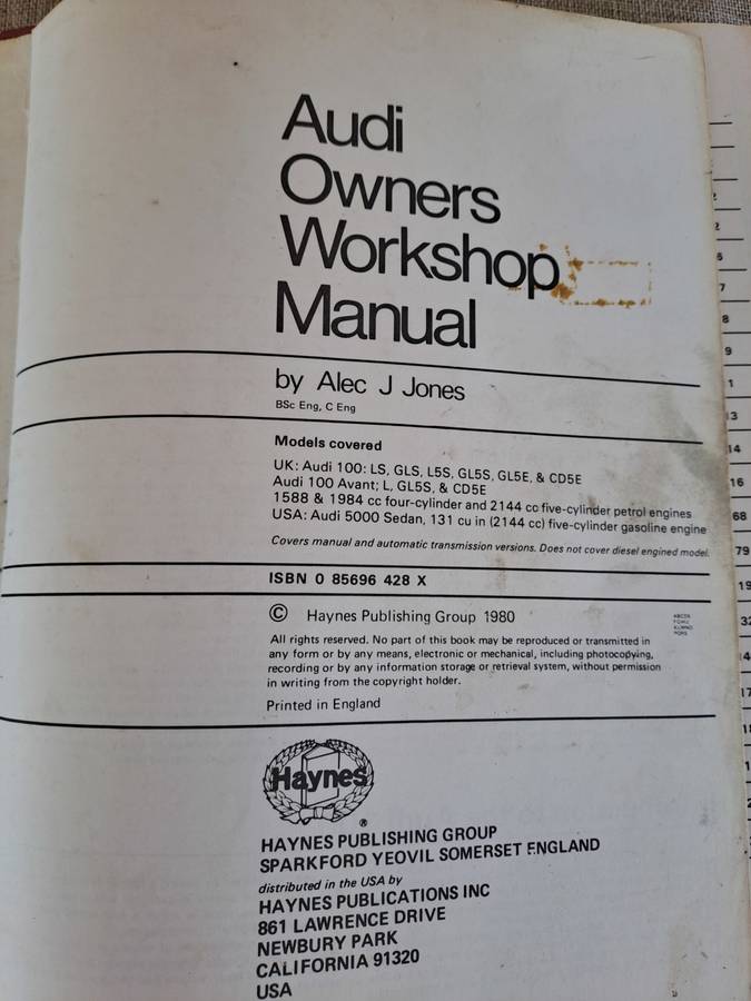 Audi 100 4- & 5-cyl October 1976 to 1979 Owners Workshop Manual