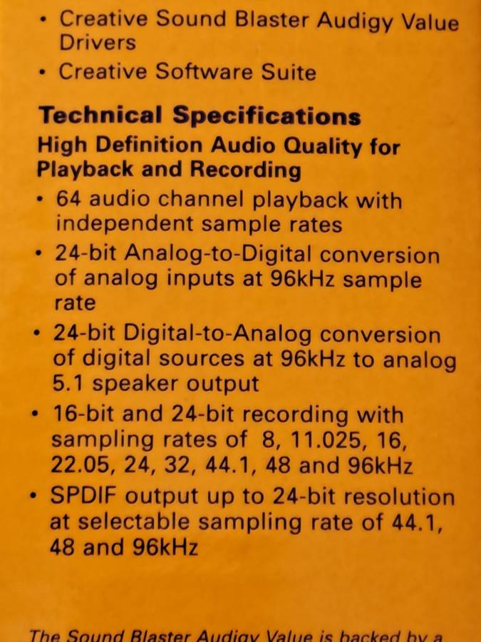Sound Blaster Audigy Value Sound Card and Bracket
