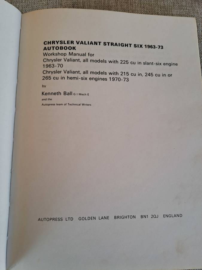 Chrysler Valiant Straight Six Workshop Manual 1963-73 - Autopress