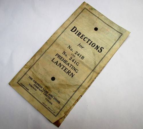 ORIGINAL COLEMAN 241B/G DIRECTIONS LAEFLET