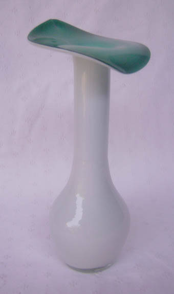 White & Sea Green Overlay Glass Vase