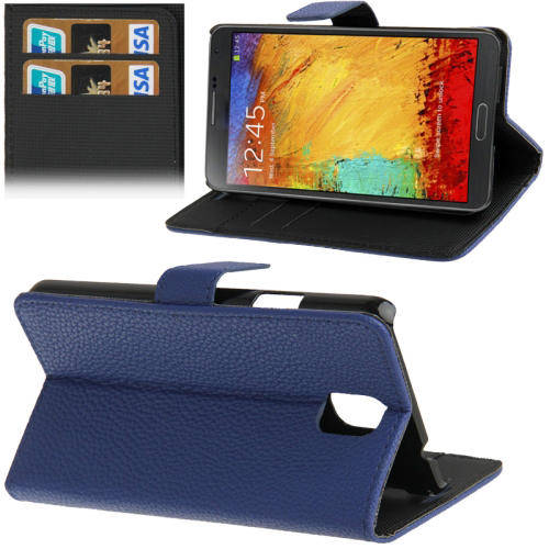 Wallet Stand Case For Samsung Galaxy Note 3 N9000/N9005 (Blue) + FREE SCREEN GUARD