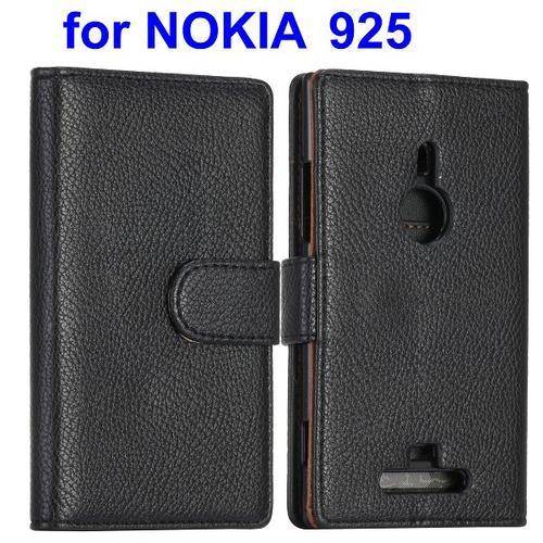 Wallet Stand Case For Nokia Lumia 925 (Black) + FREE SCREEN GUARD