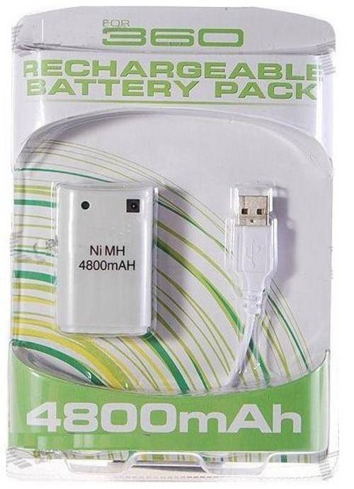 XBOX 360 4800mAh RECHARGEABLE BATTERY PACK FOR WIRELESS CONTROLLER (WHITE)