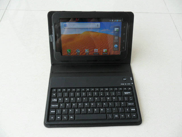 Bluetooth Keyboard with Folding PU Leather Case for Samsung P1000 (Black)