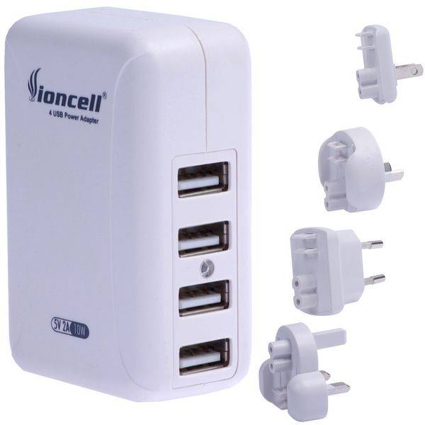 AC to 4-USB Power Adapter with Flashlight (2000mA)