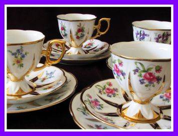 4 Shafford Bone China Trios with Golden Trimmings! Exquisite!