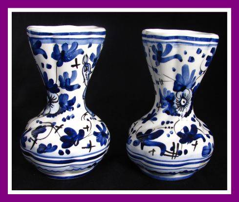 2 "Old Florence" Blue and White Hand Painted Vases!