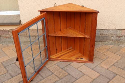 Oregon and lead glass corner cupboard very neat